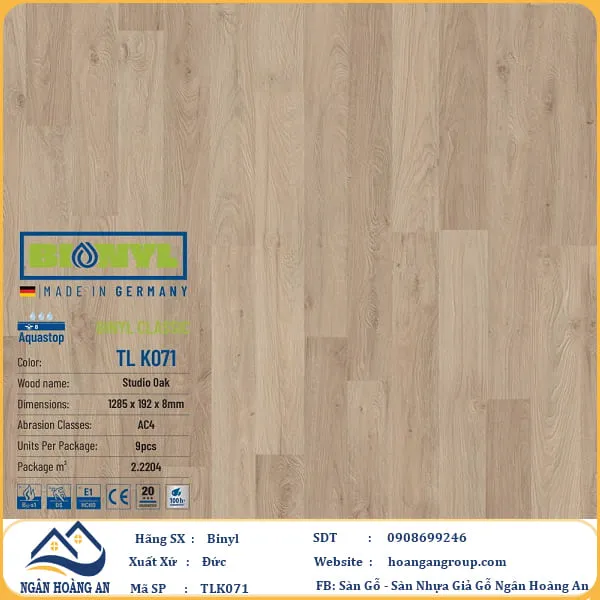 Sàn Gỗ Công Nghiệp Binyl TLK071 dày 8mm